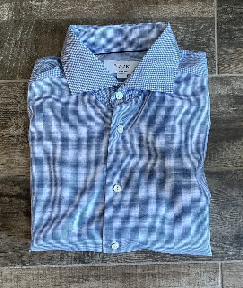 $395 NWT Eton Contemporary-Fit Micro Checked 100% Cotton Dress Shirt 42(16.5)